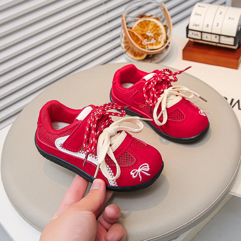Kids Bow Embroidered Mesh Hook and Loop Casual Sneakers 23 красный