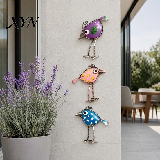 Leaf Pattern Bird Decor 3Pcs Wooden Birds Wall Art Decor, Distressed Hangings, Funny Long Leg Hanging Sculpture, Boho Farmhouse Decorations