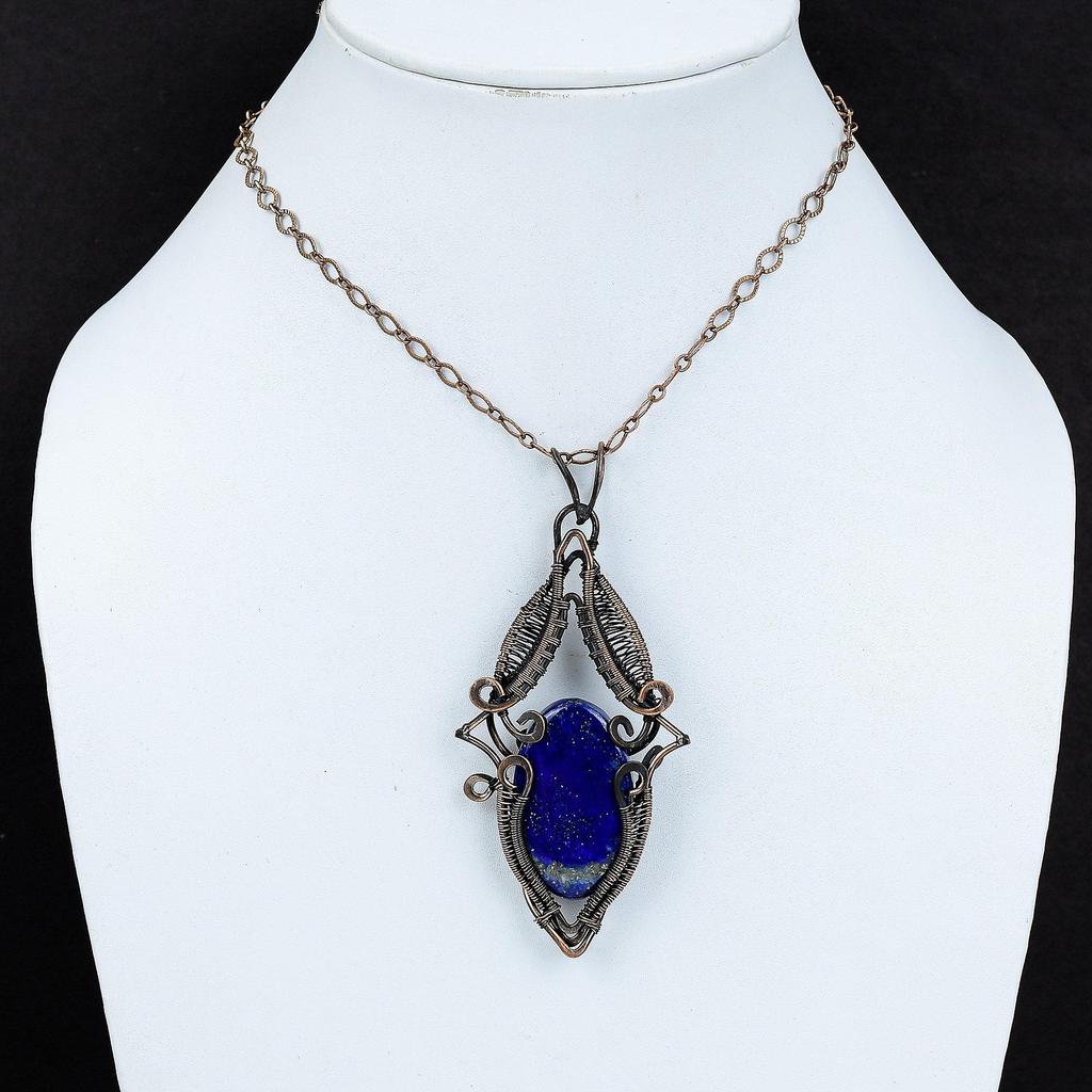 Wisiorek z lapisu lazuli Wisiorek owinięty miedzianym drutem Biżuteria z lapisu lazuli Ręcznie robiony wisiorek Biżuteria miedziana Wisiorek z kamieniem szlachetnym Na prezent Wisiorek boho