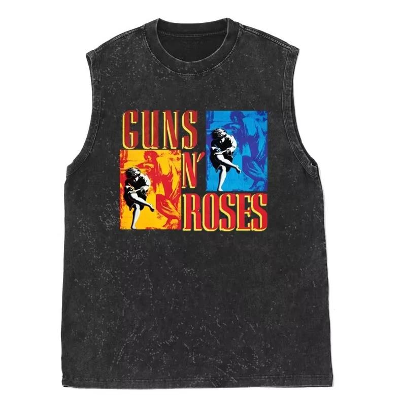 American vintage washed sleeveless summer T-shirts for men and women super popular 2D printed vest tops for daily use