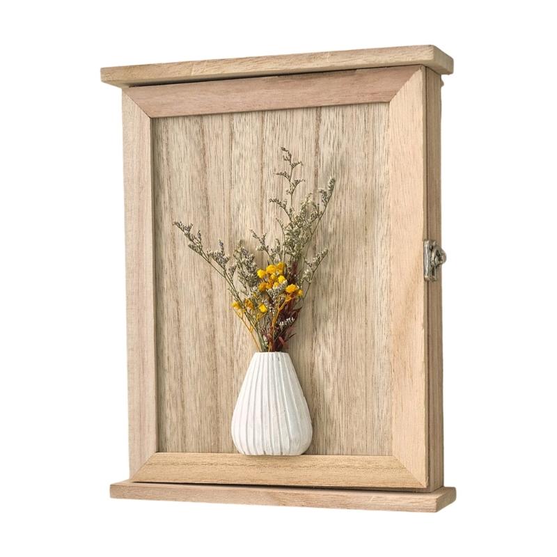 Farmhouses Style 6 Hook Wall Key Rack With Natural Wood Base And Retro Dried Flower Embellishment