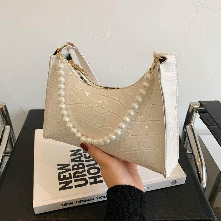 Elegant Pu Leather Underarm Bag With Pearl Details For Stylish Women