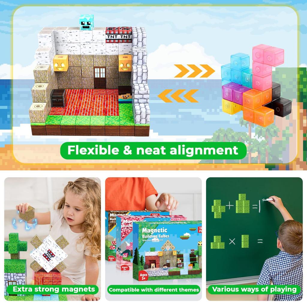 Non-Toxic Magnetic Building Blocks Diy Magnets Toys Mine World Magnet Cubes Stacking Stem Toys Construction Toys Children'S Christmas Gift