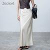 Qooth Women Elegant Satin Black Skirt High Waist Slim Skirt for Spring Summer QT2319