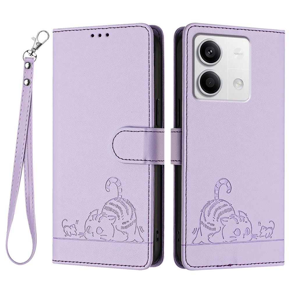 For Xiaomi Redmi Note 13 5G/Note 13 5G (China) Case with Strap RFID Blocking Leather Wallet Phone Cover Cat Mouse Pattern - Black