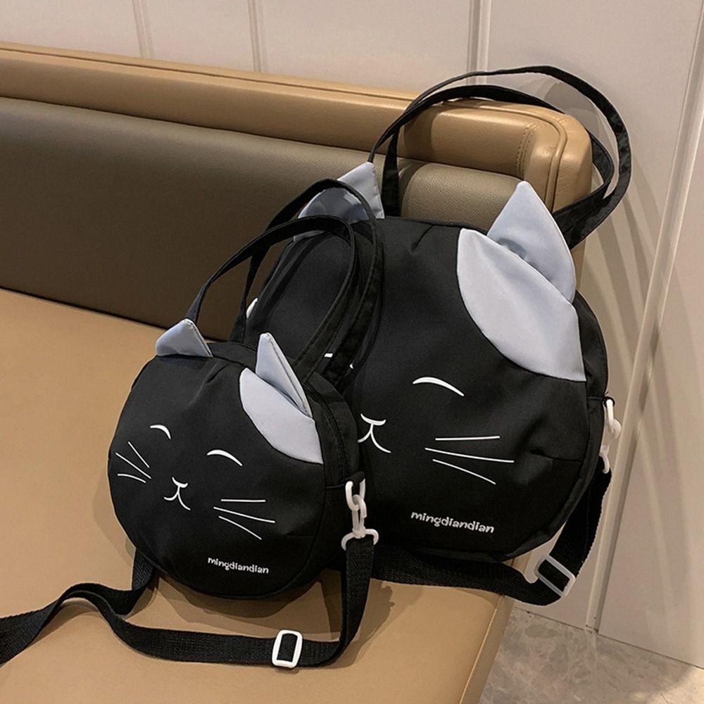 College Style Nylon Prints Cat Messenger Bag Canvas Crossbody Bag Simple Handbag  Travel