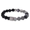 Men's Retro Stainless Steel and Beaded Bracelet with 10mm Faceted Amazonite and Black Obsidian.