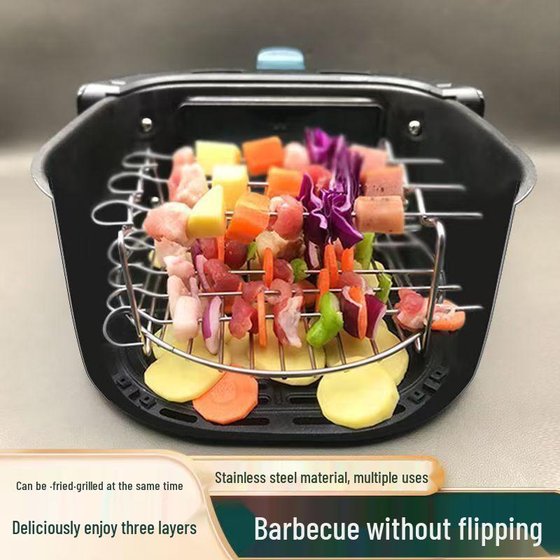 Stainless Steel 3-Layer Air Fryer Grill, Skewer, Roasting & Steaming Rack
