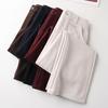 Women's 2024 Khaki Wool-Blend High Waist Straight Leg Cropped Pants for Autumn/Winter