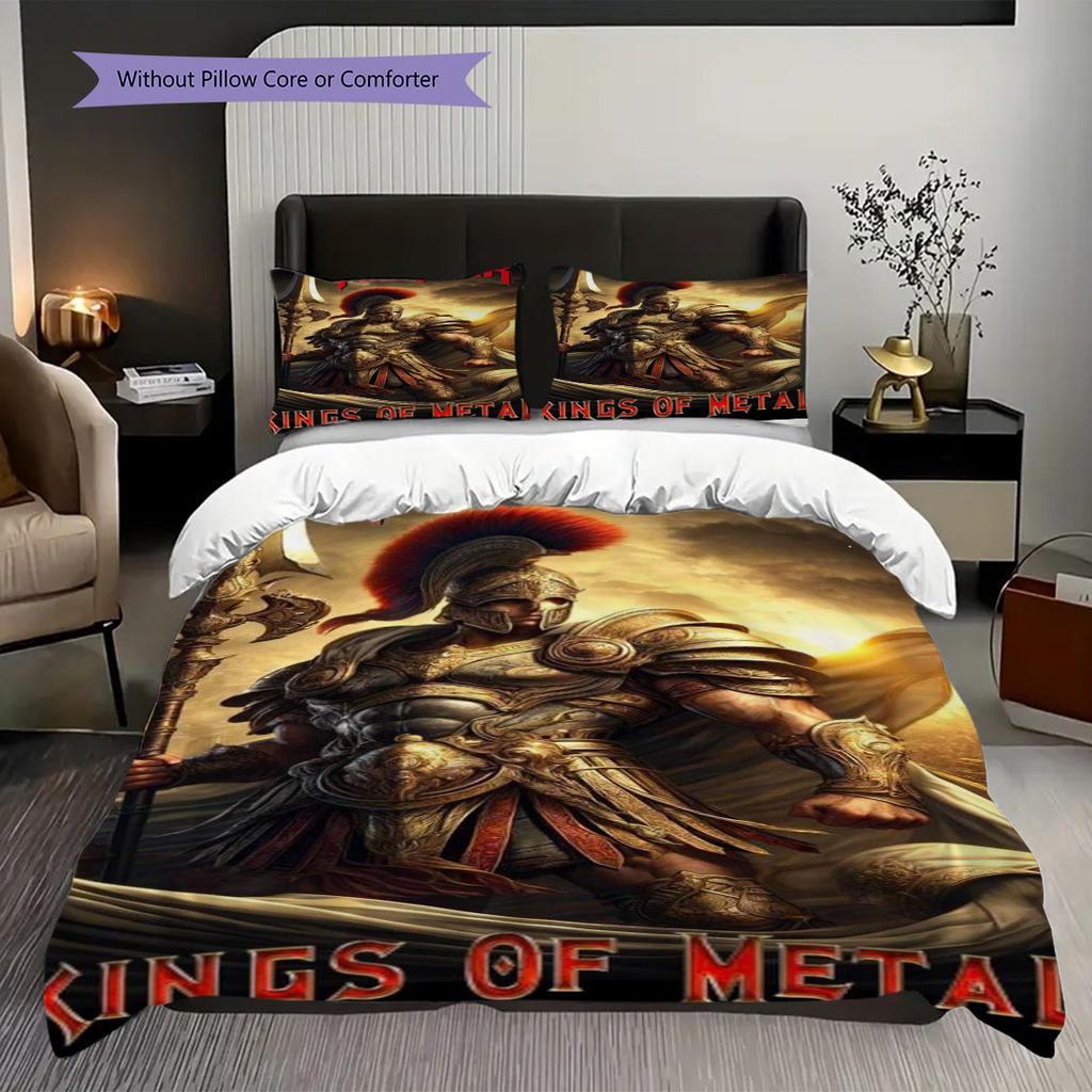 Epic Warrior Ascends Flames Bedding (1 * duvet cover + 2 * pillowcase, without core) 2D Flat Duvet cover and pillowcase Soft and comfortable
