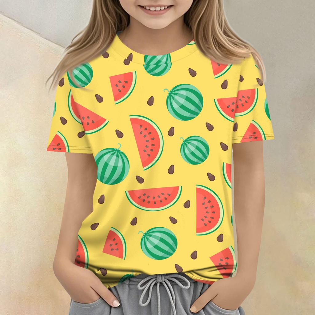 Children's Printed Round Neck Short Sleeved Casual T-shirt