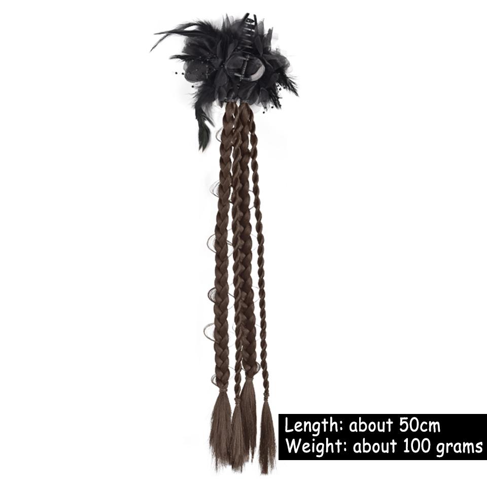 Ponytail Synthetic Wig Rose Feather Grip Female Twist Boxing Braid Feather Rose Grip Low Side Ponytail