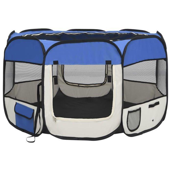 VidaXL Parc Pliable pour Chien avec Sac de Transport Bleu 110x110x58 cm Enclos 171014