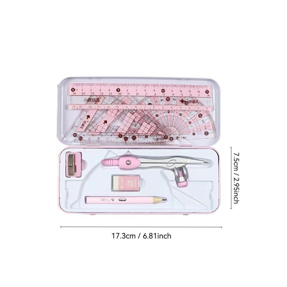8Pcs/Set Metal Box Ruler Compass Set Multi-Function Drawing Stationery Students Gifts