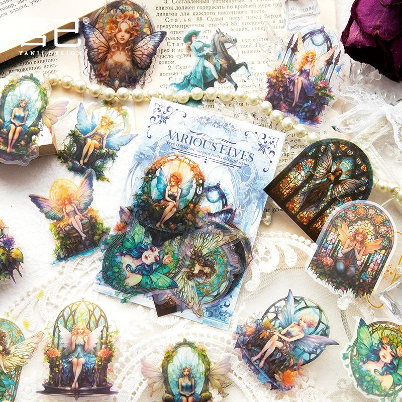 30 pcs Cute cartoon elf PET sticker bag hand tent DIY collage decorative stickers hand made Collage material