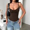 Damski top na ramiączkach spaghetti z dekoltem w łódkę, bez rękawów, dopasowany, streetwear, marszczony w biuście, kamizelka