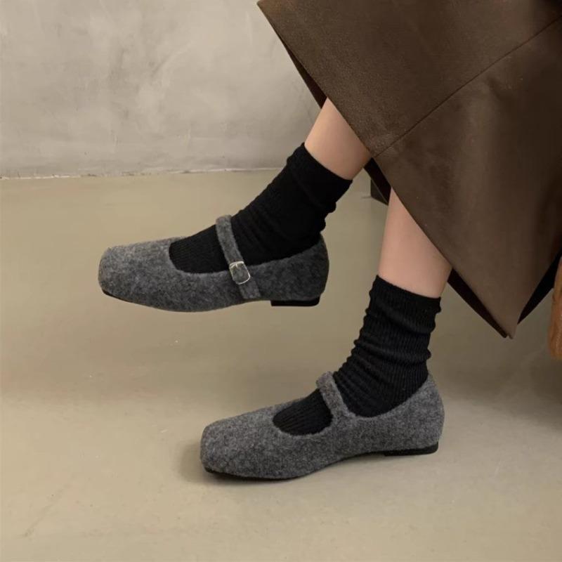 Mary Jane Mao Mao shoes women wear autumn and winter new style late evening single shoes flat-soled velvet cotton shoes