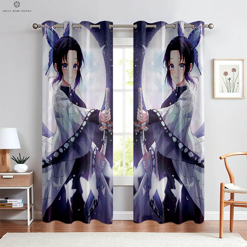 Anime Cartoon Girl Japanese Comic Print Curtains, Children's Room, Dormitory, Living Room, Study, Decorative, 2 Pcs