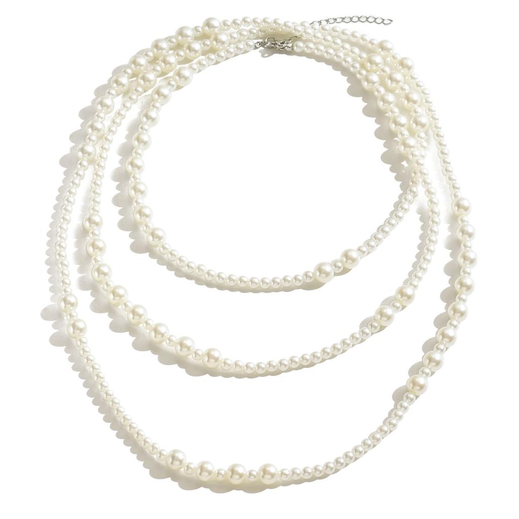 Vintage Y2K light luxury multi-layer pearl necklace niche design cold wind pearl choker handmade collarbone chain