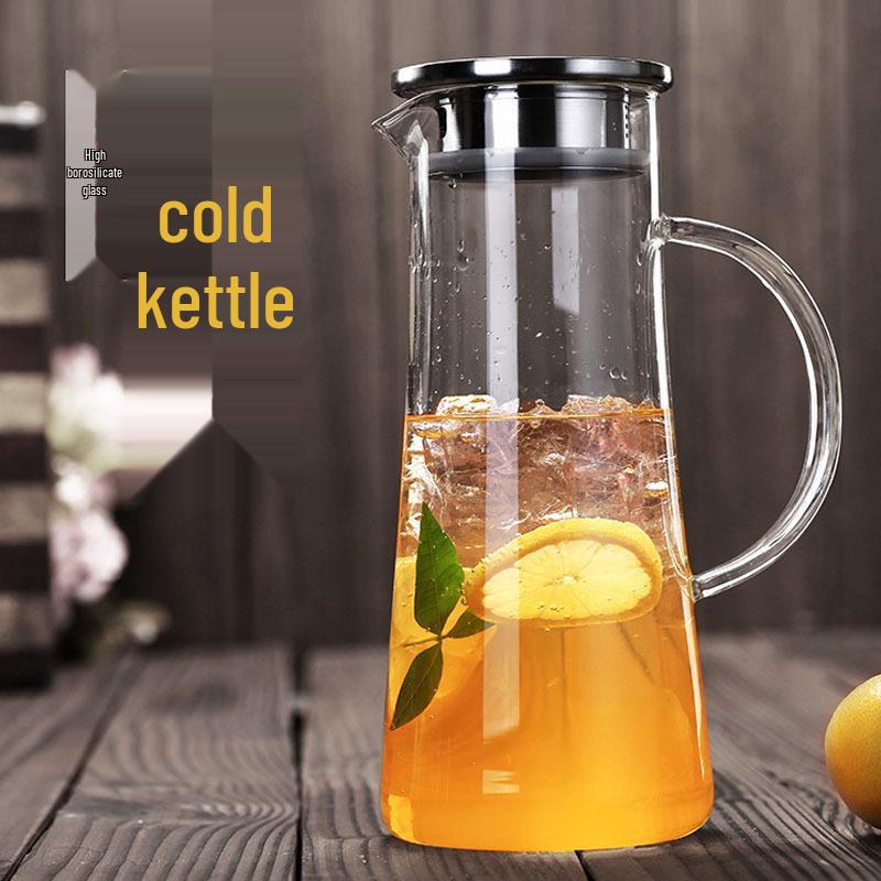 Large Capacity Bamboo Lid Borosilicate Glass Cold Water Kettle Steel Lid