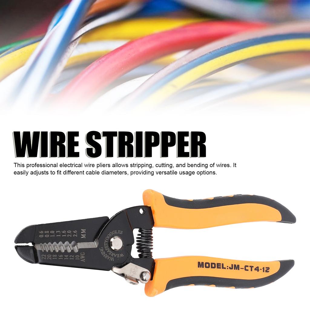 Wire Stripper Cutter Carbon Steel Multifunctional Electrical Wire Pliers with Safety Lock for 10 to 22AWG Solid Wires