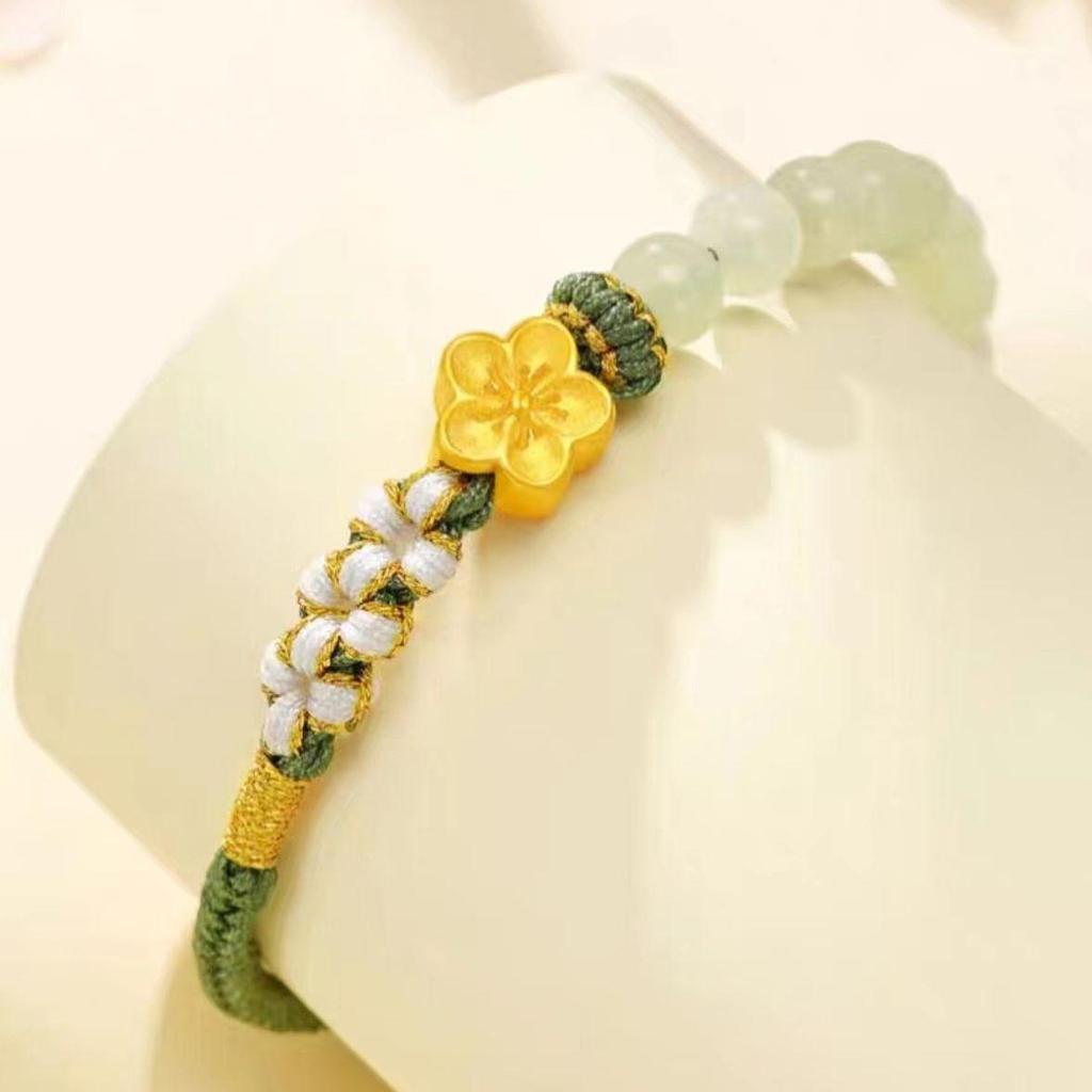 Vietnam Gold Sand Peach Blossom Bracelet for Women: Woven Rope with Imitation Hetian Jade - Perfect Gift for Bestie