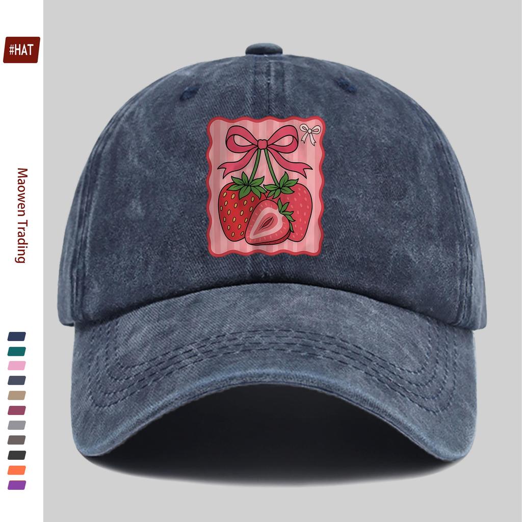 pc Strawberry Print Trucker Hat for Men Women Adjustable Snapback Cap with Strawberry Lightweight Vintage Washed Baseball
