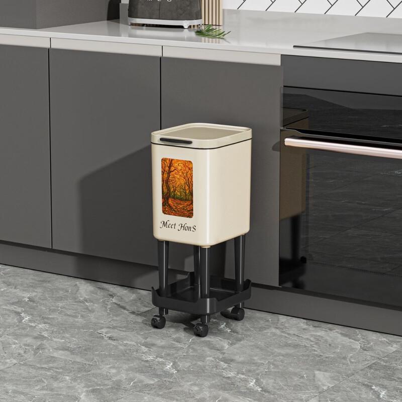 Mobile Bathroom Trash Can with Sliding Lid