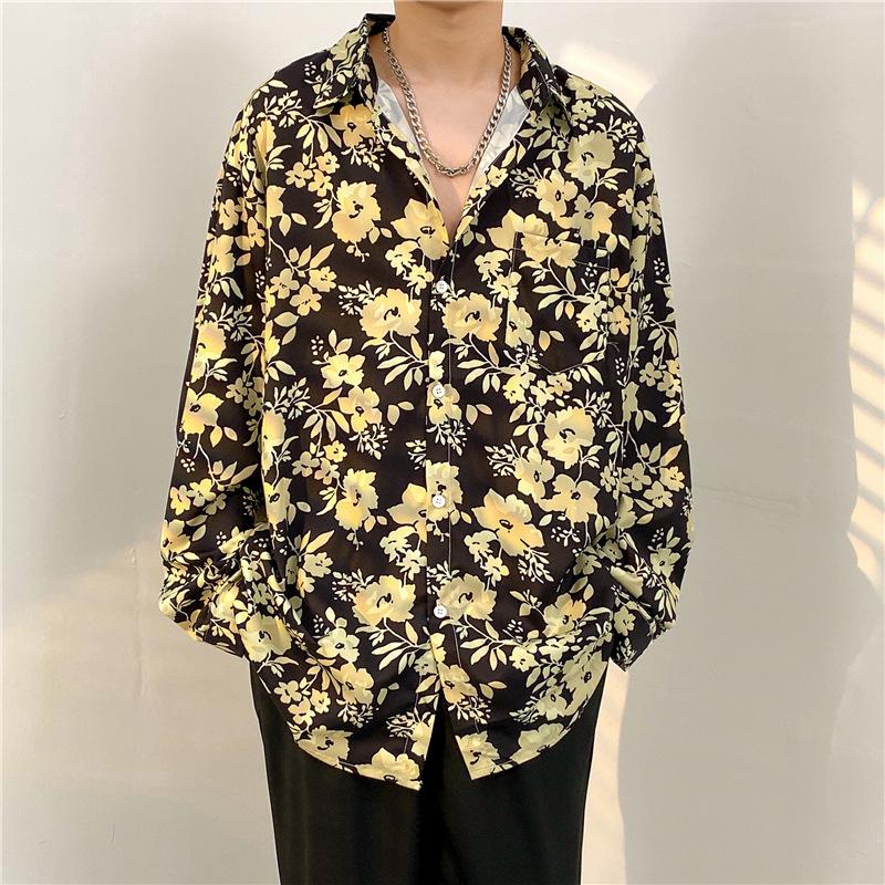 Unisex Thai Vintage Floral Long-Sleeve Shirt, Loose Fit for Street Dance, Spring/Autumn