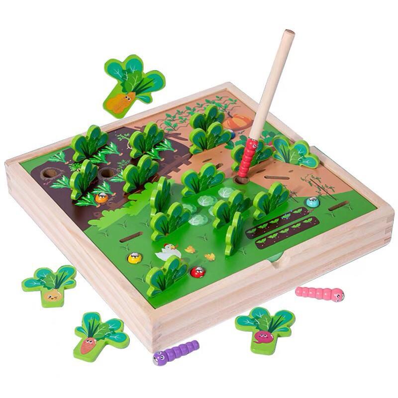 Children's cartoon vegetable memory game rabbit pulling radish farm letter cognition board game memory chess wooden toy