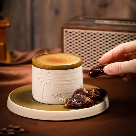 Midden-Oosterse Koffiemok Rustieke Keramische Mok met Artistiek Patroon Lekkagebestendig Ergonomische Greep Drinkbeker voor Hete Koffie En Hete Chocolade