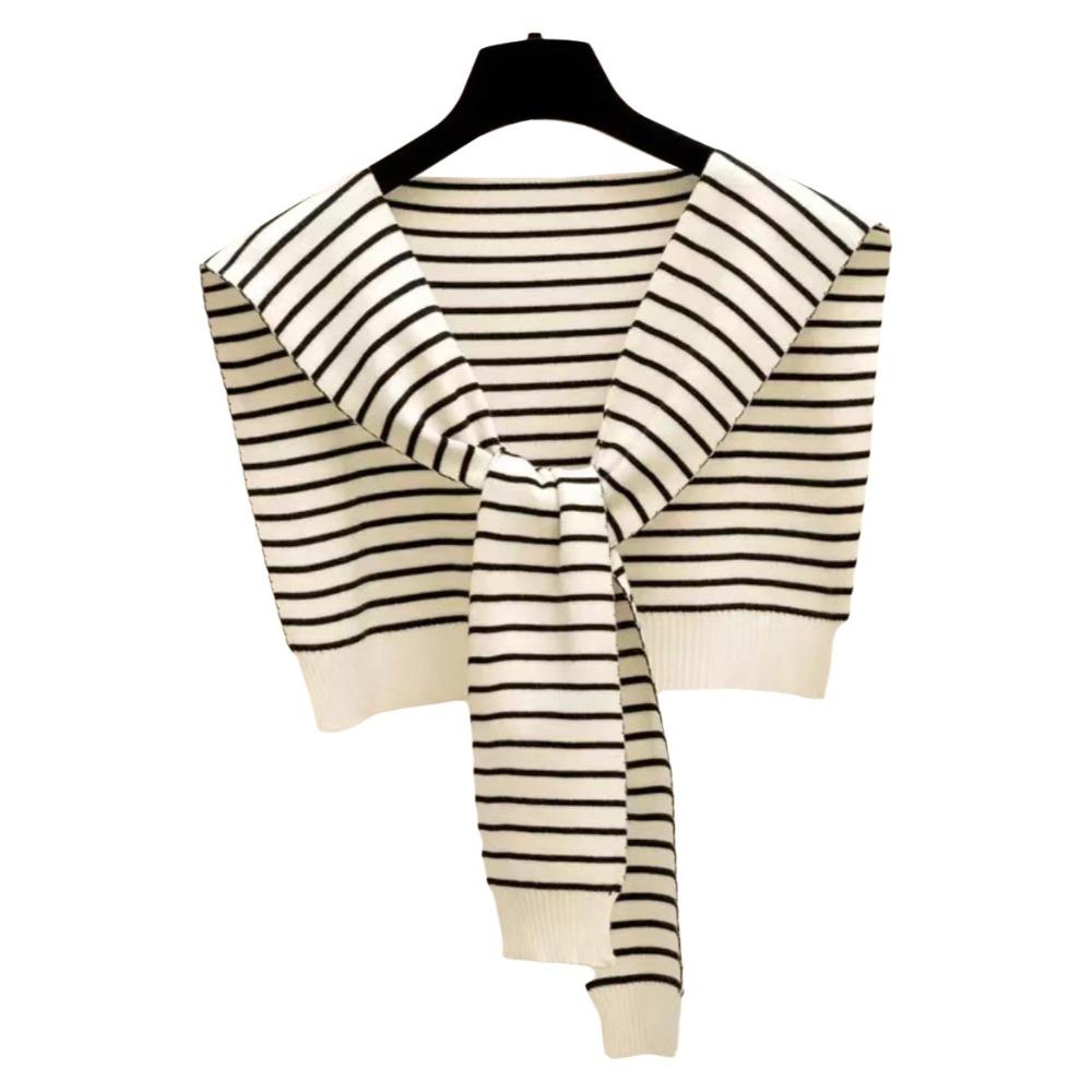 Striped Knitted Shawl Thin Warm Shoulder Wrap Trendy Shoulder Protection Scarf Korean Style