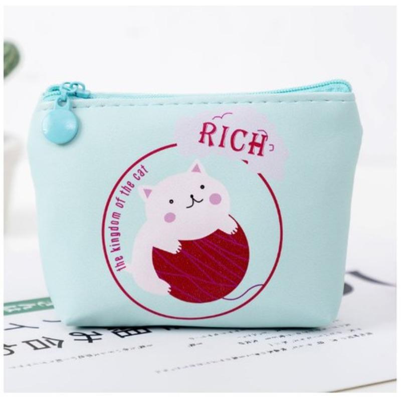 Cartoon Katze PU Leder Münztasche Reiner Reißverschluss Cartoon Süße Katze Münztasche Schlüsseltasche Geldtasche Damen Herren Geldbörse Kleine Brieftasche Kind