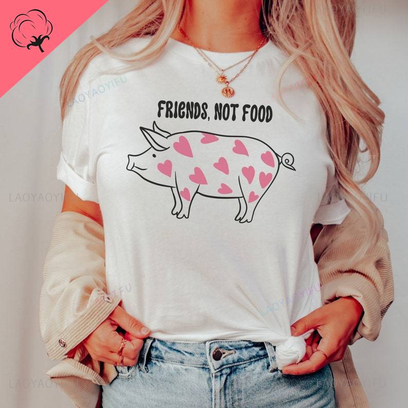 Animal Rights Unisex Vegan T-Shirt Friends Not Food Vegan Shirt Vegetarian T Shirt Harajuku Streetwear Cotton Tee Dropshipping