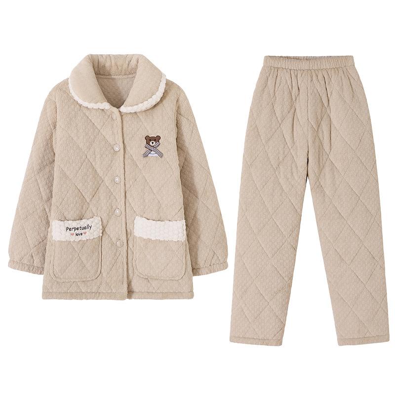 Three-Layer Padded Pajamas Women'S Winter Coral Fleece Thickened And Fleece Padded Jacket Thermal Suit Can Be Worn Outside Loungewear In Winter