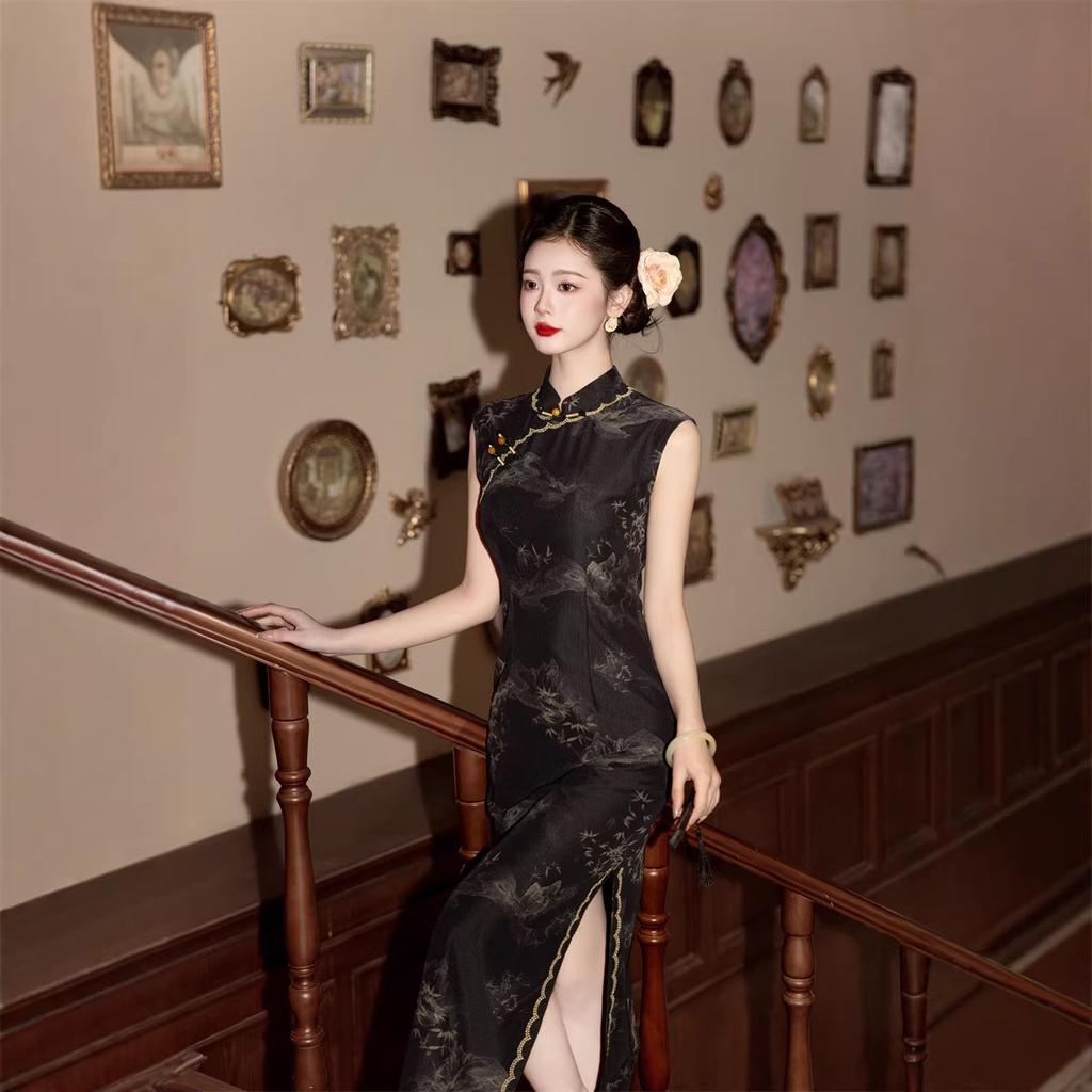 1011 Spring and Summer New Sleeveless Long Fashion Improved Women's Mom Cheongsam Women's Daily Dress Skinny