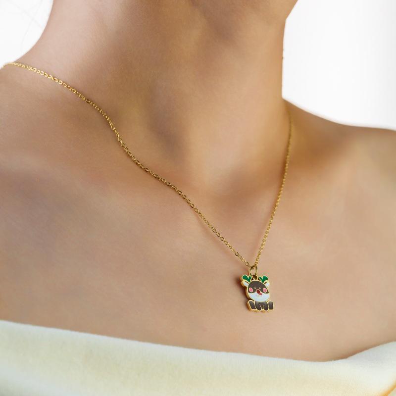 Titanium Steel 14K Gold Santa Claus Pendant Necklace - Cute Cartoon Christmas Series