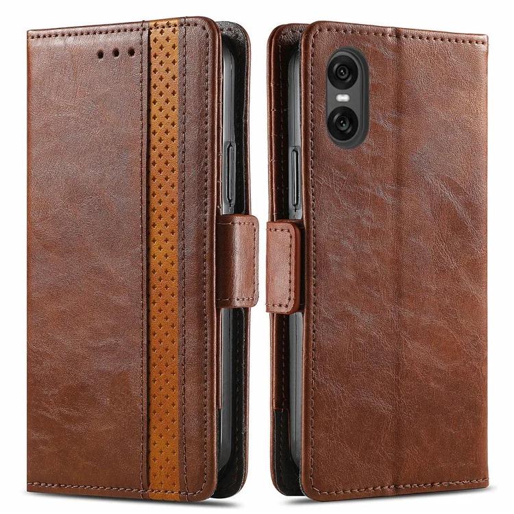 

002 Series For Sony Xperia 10 VI Wallet Phone Case Splicing Leather Flip Cover - Dark Brown
