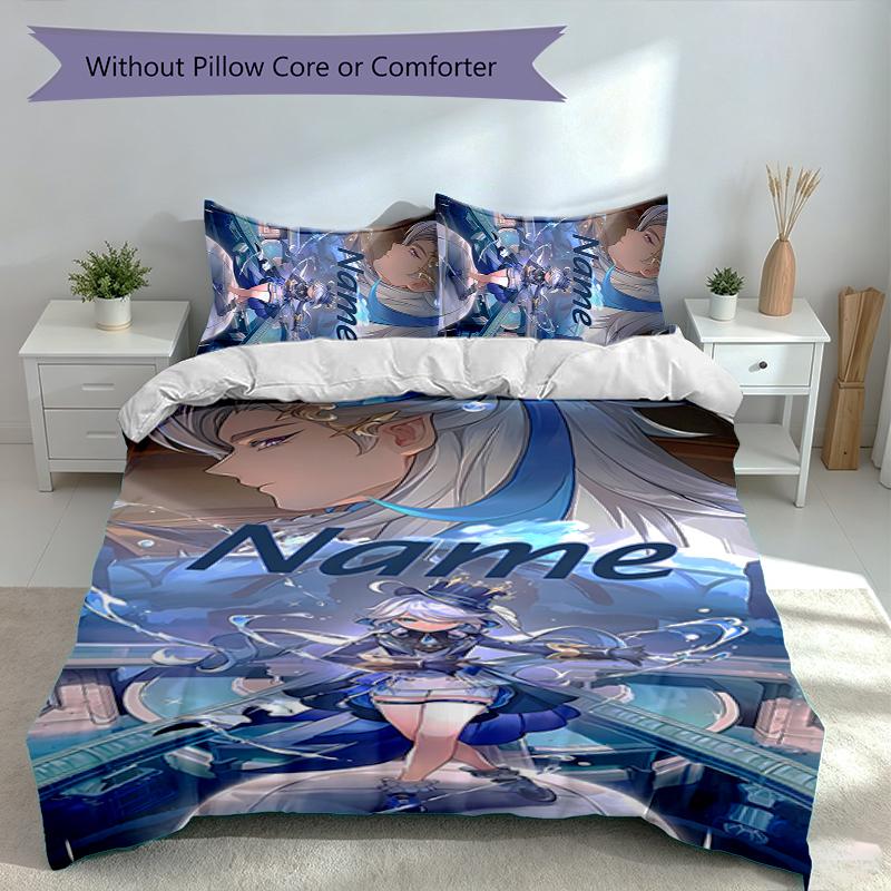 3pcs Custom Name Genshin Impact Navelette Set,Includes 1 Duvet Cover and 2 Pillowcases,All-season Bedroom Decor