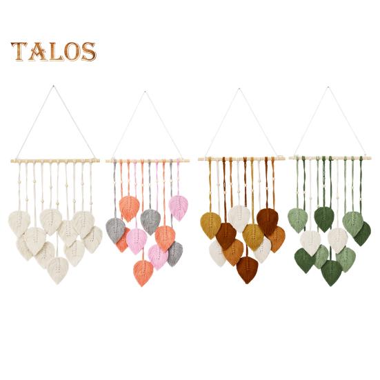 Leaf Macrame Tapestry Bohemian Wall Hanging Ornament Handmade Macrame Home Decoration for Living Room Bedroom Corridor