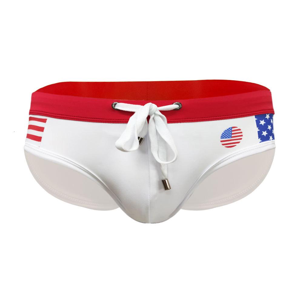 UXH Men's Colorblock Triangle Swim Briefs: Multi-Color, Flag-Inspired Design, Fitted and Sexy Shorts