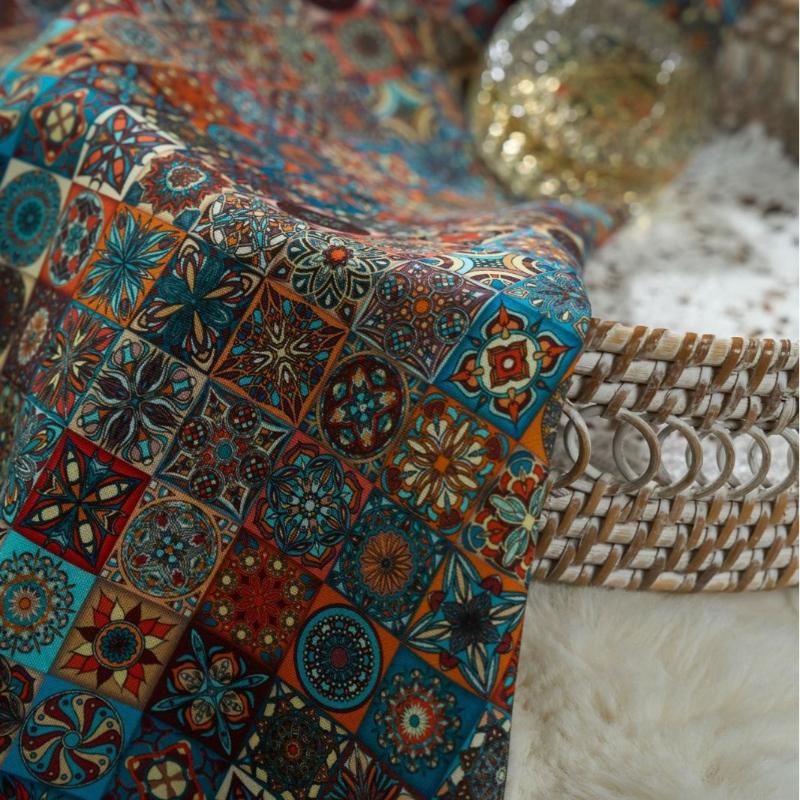Pure Cotton Printed Plain Weave Fabric Ethnic Style Simia Fabric DIY Dress Coat Decorative Fabric Throw Pillow Bar Tablecloth