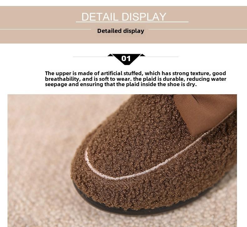 Dámské bavlněné teplé domácí boty v korejském stylu s mašličkou a sametovou podšívkou