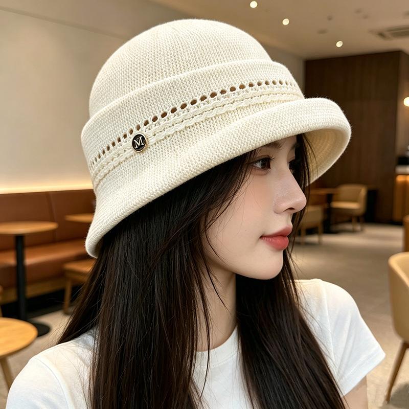 New hollow breathable quite expansion basin hat women's spring and summer light fashion elegant face small bucket hat woven sun hat