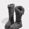 Tall Tube Gray Snow Boots Women's Winter New Thick-soled Piled Thickened Medium and Long Tube Snow Cotton Boots Cotton Shoes