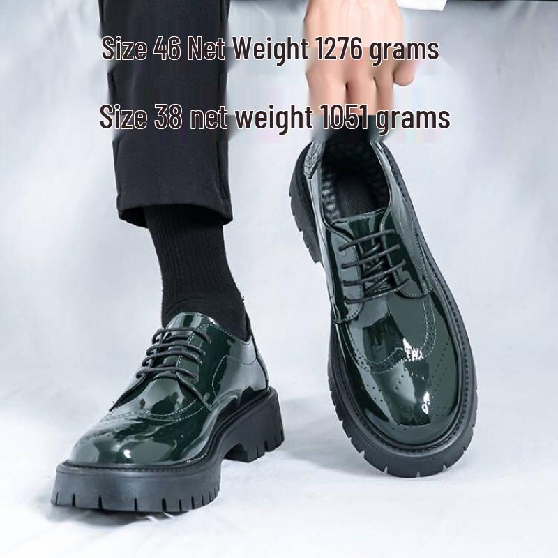 Men s Plus Size Thick-Soled Glossy Leather Shoes - Stylish British Casual Design 46 зелёный