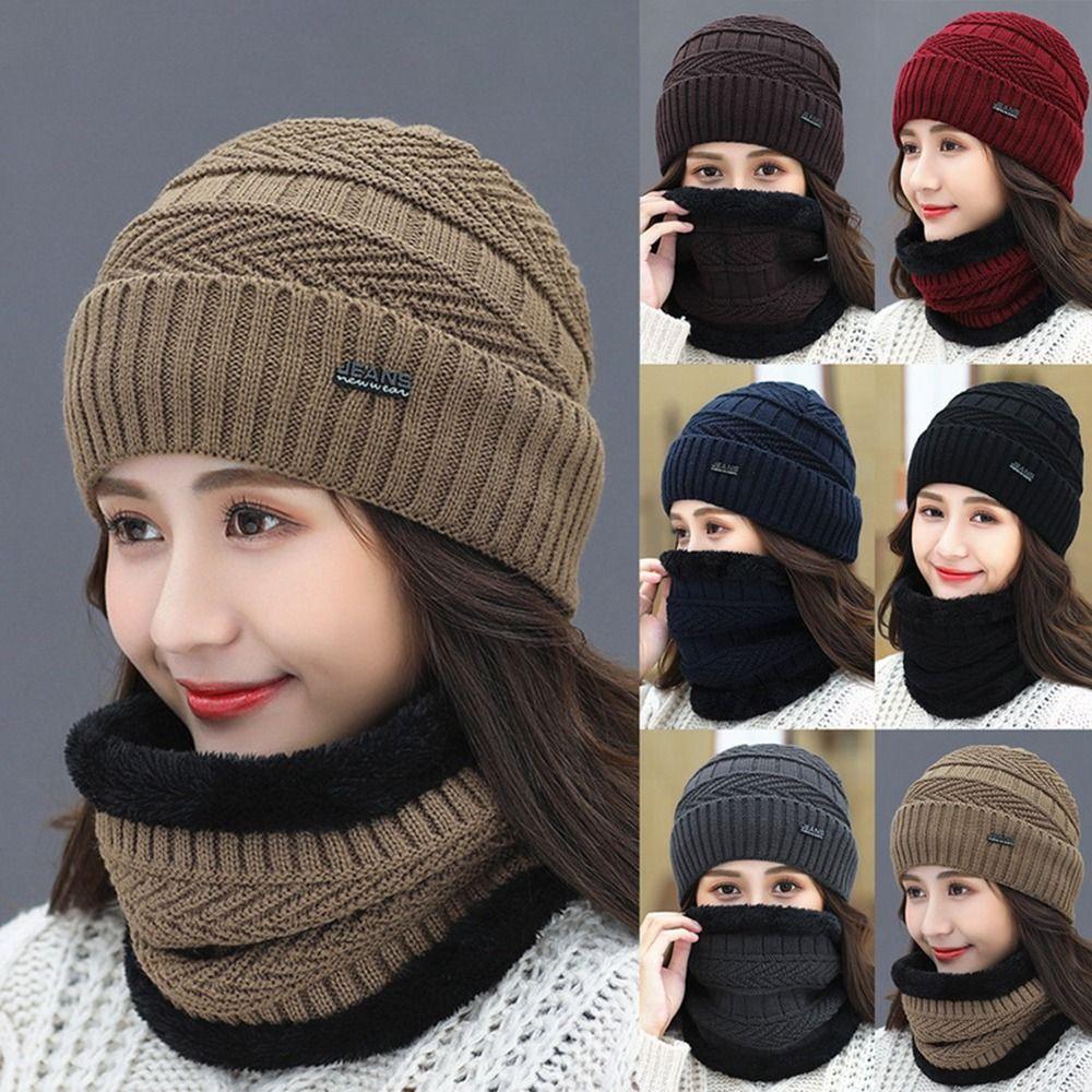 Wool Hats Neck Warm Windproof Winter Warm Hat Knitted Hat Women Hat Beanie Cap Hats Scarf Sets
