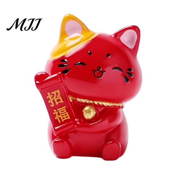 Traditional Symbol Decorations for Desk 6PCS Mini Red Fortune Cat Figurines, Durable Resin Luck And Prosperity Animal Lively Crafts Miniature Gardens