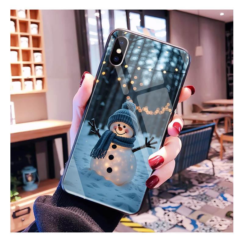 

Glass phone case For iPhone 17 Pro Max Air 17 16 15 14 13 Pro Max 15 16 Pro 15Plus Cute Snowman Christmas iphone 13