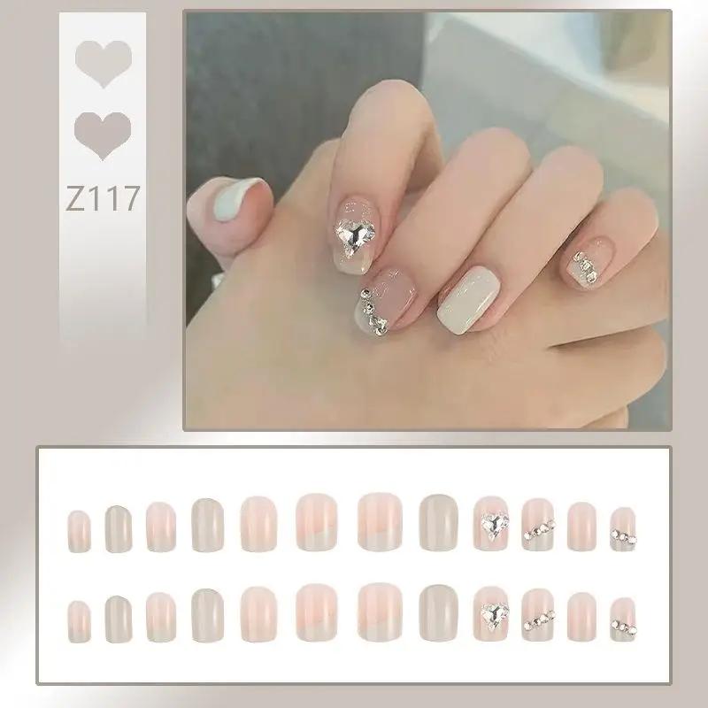 Press On Acrylic Fake Nails Set with Glue High Quality Handmade Nail Extension French Tips Woman False Short Nails Press Ons